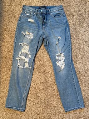 Aeropostale Women's Ripped Light Blue Straight Leg Jeans - #21